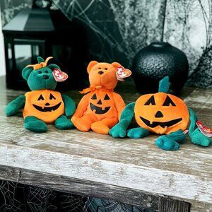 Set of 3 Ty Beanie Baby Halloween:  Ty (9 inches) Vintage Beanies